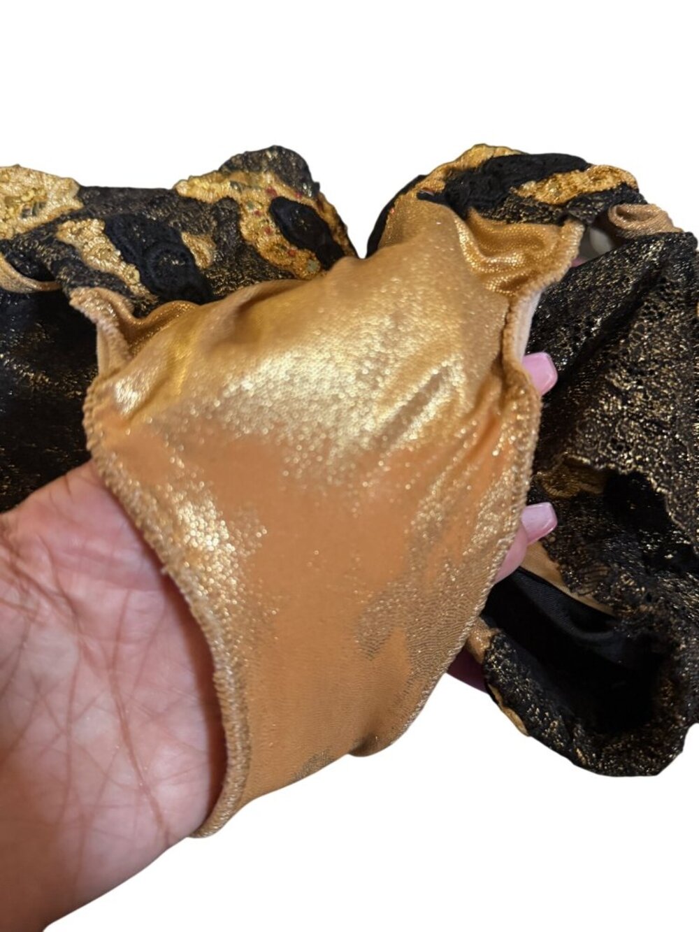 Custom Made Vintage-Style Gold & Black Lace Sequin Bodysuit Lingerie Costume  Sz - Picture 8 of 8